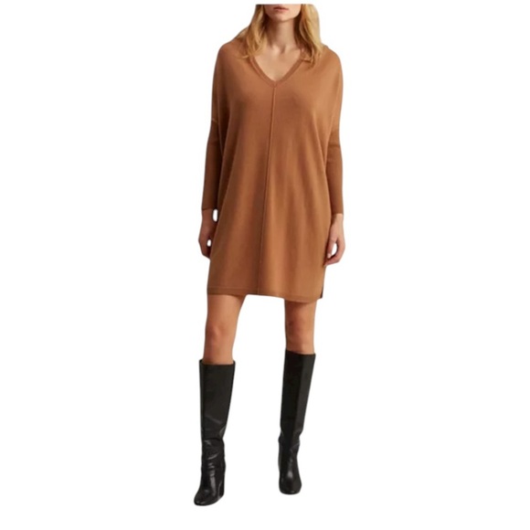 Gerard Darel Jason Sweater Dress Wool V-Neck Camel Brown Oversized Small - Picture 2 of 14